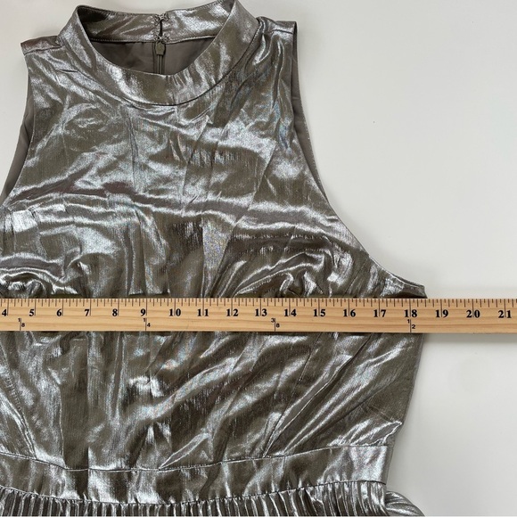 Ann Taylor Silver Bronze Sleeveless Pleated Accordion Chiffon Dress Size 12P NWT - Picture 9 of 10